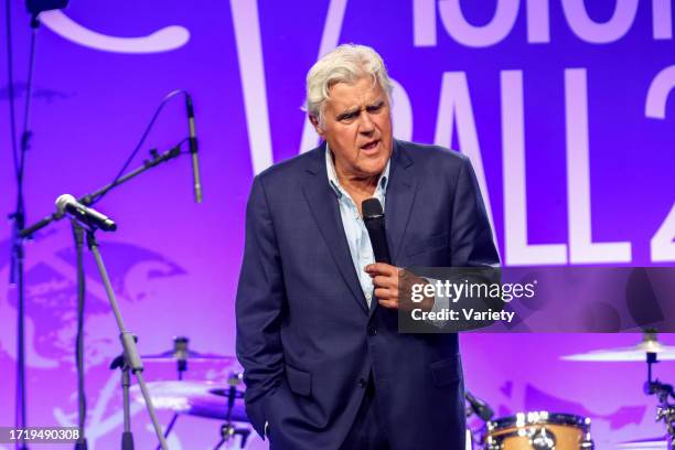 Jay Leno performs onstage at the The UCLA Department of Neurosurgery Visionary Ball Honoring Byron Allen, Johnese Spisso, MPA and Erika Kort at The...
