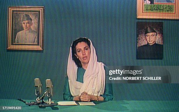 Benazir Bhutto, the first woman Prime Minister of an Islamic country, addresses the Nation for the first time after taking oath, a few hours earlier...