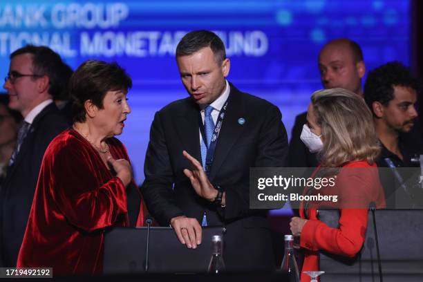 Kristalina Georgieva, managing director of the International Monetary Fund , left, Serhiy Marchenko, Ukraine's finance minister, center, and Nadia...