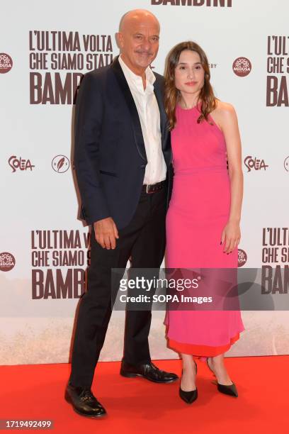 Claudio Bisio and Marianna Fontana attend the red carpet of the movie, La prima volta che siamo stati bambini premiere at The Space Cinema Moderno.