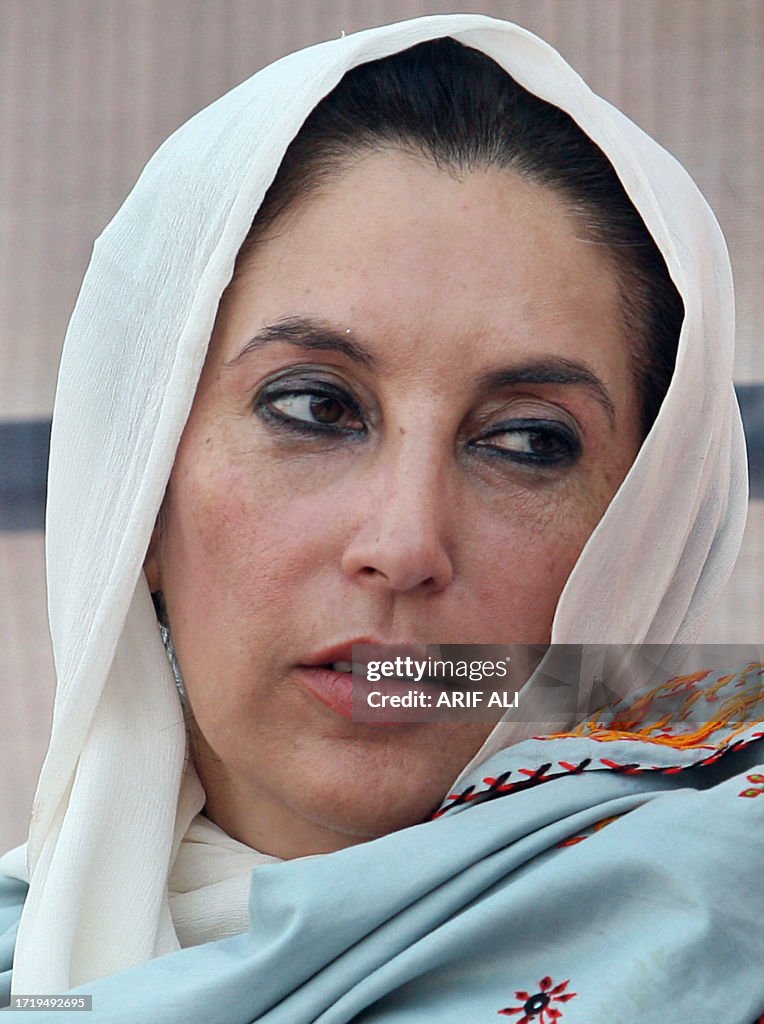 Toheed Bhutto Former Pakistani prime minister Benazir Bhutto sits on a stage during ...