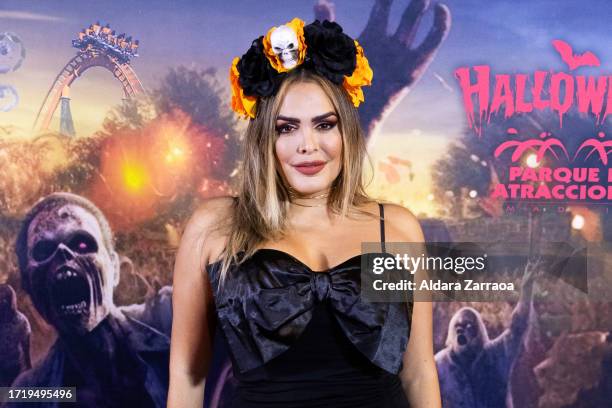 Amor Romeira attends the Halloween New Season at Parque Warner at Parque De Atracciones on October 05, 2023 in Madrid, Spain.