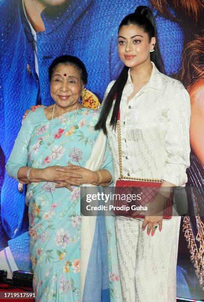 Asha Bhosle and Zanaya Bhosle attend the premiere of the film "Dono" on October 05, 2023 in Mumbai, India