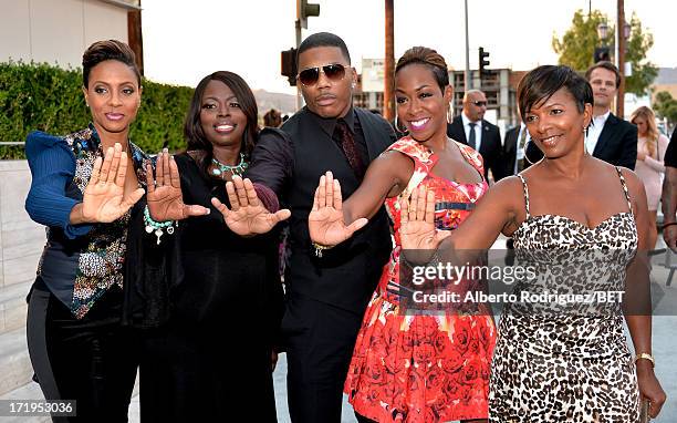 Rapper MC Lyte, singer Angie Stone, rapper Nelly, actresses Tichina Arnold and Vanessa Bell Calloway attend Debra Lee's Pre-BET Awards Celebration...