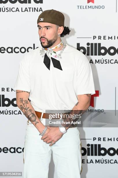 Bad Bunny attends the 2023 Billboard Latin Music Awards at Watsco Center on October 05, 2023 in Coral Gables, Florida.