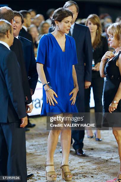 Charlotte Casiraghi is seen during the podium ceremony at the 2013 Monaco International Jumping as part of Global Champions Tour on June 29, 2013 in...