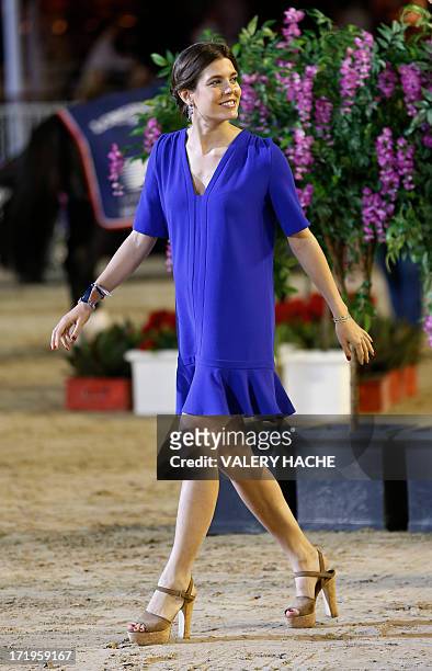 Charlotte Casiraghi is seen during the podium ceremony at the 2013 Monaco International Jumping as part of Global Champions Tour on June 29, 2013 in...