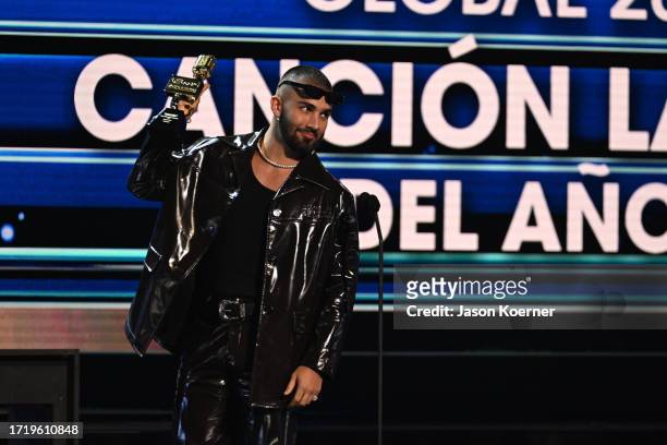 Manuel Turizo onstage during the 2023 Billboard Latin Music Awards at Watsco Center on October 05, 2023 in Coral Gables, Florida.