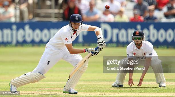 Joe Root of England bats during the Essex v England LV= Challenge match at the Ford County Ground on June 30, 2013 in Chelmsford, England.
