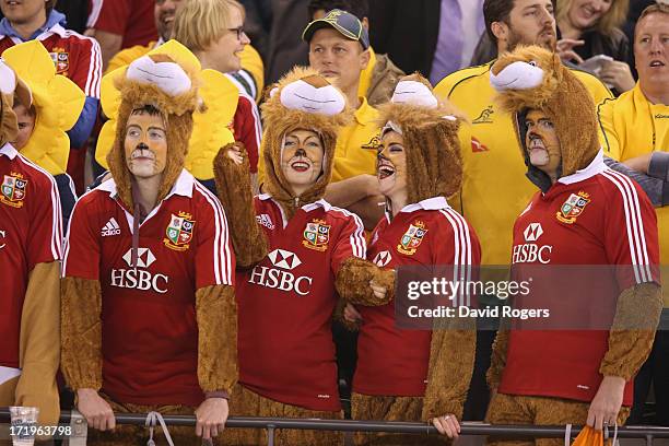 Lions fans, show their support for the team prior to game two of the International Test Series between the Australian Wallabies and the British &...