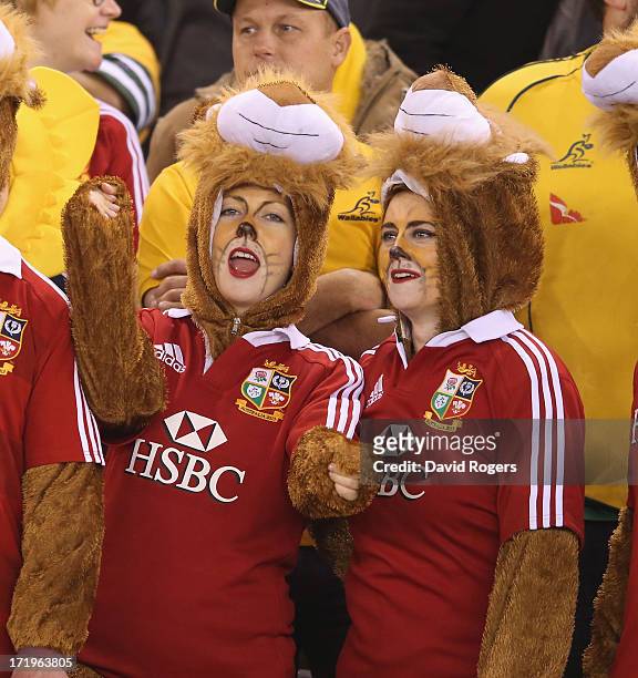 Lions fans, show their support for the team prior to game two of the International Test Series between the Australian Wallabies and the British &...