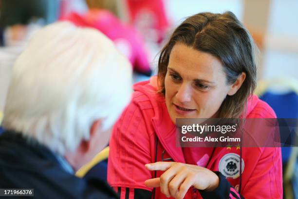 Nadine Angerer of Germany takes part in a media day at Hilton Munich Park Hotel ahead of UEFA Women's Euro 2013 on June 30, 2013 in Munich, Germany.