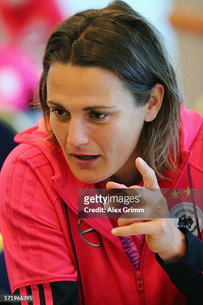 Nadine Angerer of Germany takes part in a media day at Hilton Munich Park Hotel ahead of UEFA Women's Euro 2013 on June 30, 2013 in Munich, Germany.