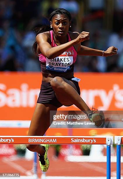 Perri Shakes-Drayton of Great Britain wins the womens 400m Hurdles during the Sainsbury's Grand Prix Birmingham IAAF Diamond League at Alexander...