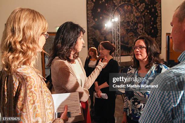 Andrea Nahles , Brigitte Huber and Meike Dinklage attend 'Brigitte Live: Frauen waehlen' forum at Guerzenich on June 30, 2013 in Cologne, Germany.