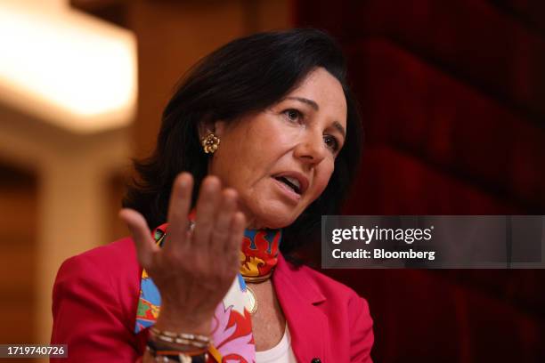 Ana Botin, chairman of Banco Santander SA, speaks during a Bloomberg Television interview at the Institute of International Finance annual membership...