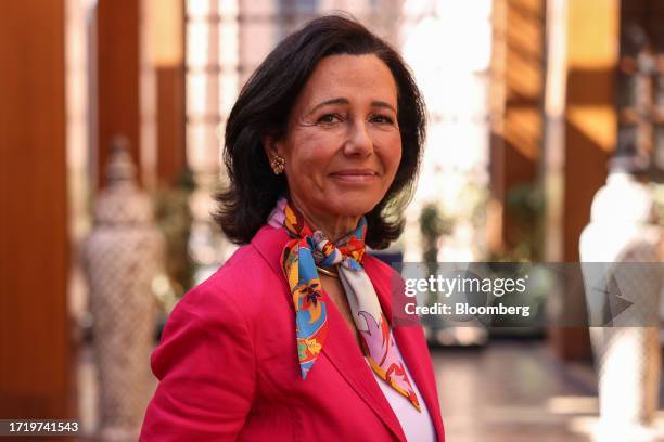 Ana Botin, chairman of Banco Santander SA, following a Bloomberg Television interview at the Institute of International Finance annual membership...