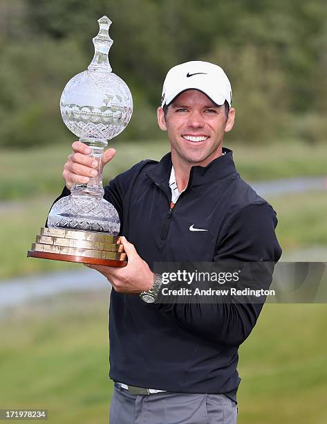 Paul Casey of England poses with the trophy after winning the Irish Open at Carton House Golf Club on June 30, 2013 in Maynooth, Ireland.