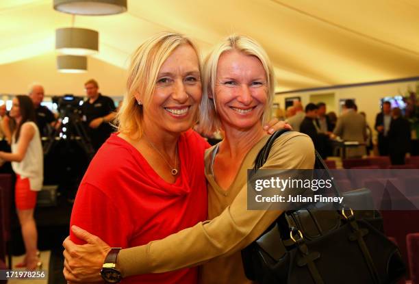 Martina Navratilova and Jana Novotna pose during the WTA 40 Love Celebration during Middle Sunday of the Wimbledon Lawn Tennis Championships at the...