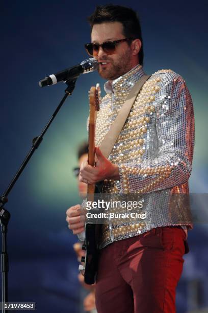 Mayer Hawthorne performs on stage on Day 2 of Hard Rock Calling 2013 at Queen Elizabeth Olympic Park on June 30, 2013 in London, England.