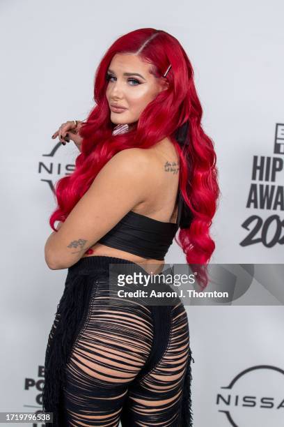 Justina Valentine arrives to the BET Hip Hop Awards at Cobb Energy Performing Arts Center on October 03, 2023 in Atlanta, Georgia.