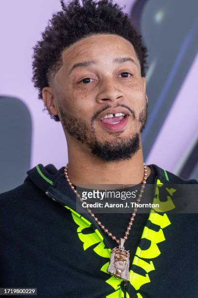 Veeze arrives to the BET Hip Hop Awards at Cobb Energy Performing Arts Center on October 03, 2023 in Atlanta, Georgia.