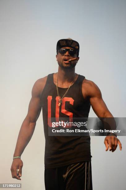 Dwyane Wade of the Miami Heat attends the NBA Championship victory rally at the AmericanAirlines Arena on June 24, 2013 in Miami, Florida. The Miami...