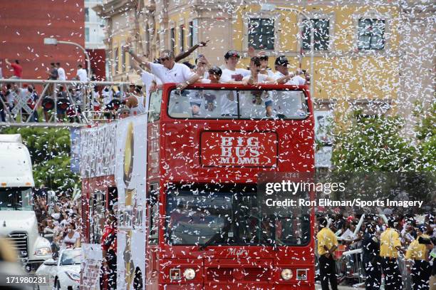Team president Pat Riley of the Miami Heat celebrate during the championship celebration parade through downtown on June 24, 2013 in Miami, Florida....
