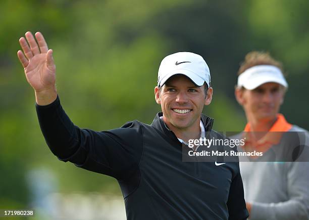 Tournament Winner Paul Casey of England at the conclusion of the Irish Open at Carton House Golf Club on June 30, 2013 in Maynooth, Ireland.