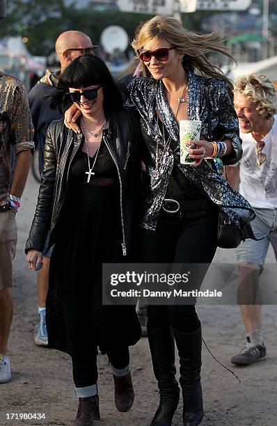 Kate Moss attends day 3 of the 2013 Glastonbury Festival at Worthy Farm on June 29, 2013 in Glastonbury, England.