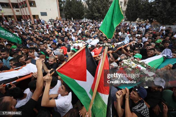 Bodies of Moaz Raed Odeh, Hassan Muhannad Abu Srour, Musab Abdel Halim Abu Rida and Ubadah Saed Abu Srour, who were killed when Israeli soldiers...