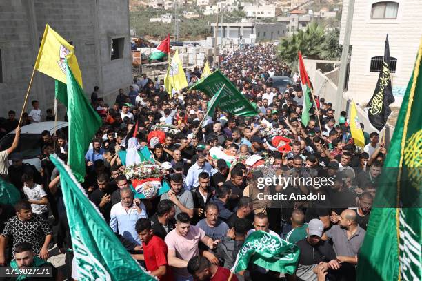 Bodies of Moaz Raed Odeh, Hassan Muhannad Abu Srour, Musab Abdel Halim Abu Rida and Ubadah Saed Abu Srour, who were killed when Israeli soldiers...