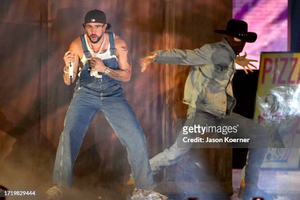 Bad Bunny performs onstage during the 2023 Billboard Latin Music Awards at Watsco Center on October 05, 2023 in Coral Gables, Florida.