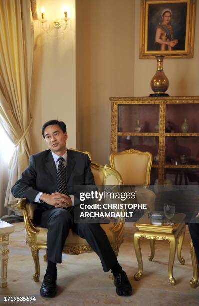 Thailand's Prime Minister Abhisit Vejjajiva speaks during an interview with AFP, at the Government House in Bangkok on December 26, 2008. Prime...