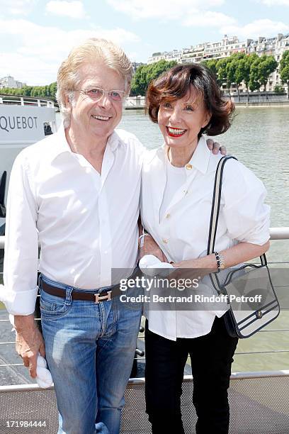 Denise Fabre and her husband Francis Vandenhende attend 'Brunch Blanc' hosted by Groupe Barriere for Sodexho with a cruise in Paris on June 30 France.