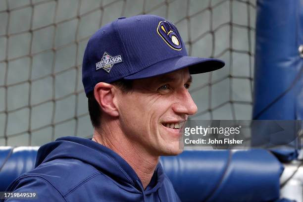 Craig Counsell of the Milwaukee Brewers before the game against the Arizona Diamondbacks during Game Two of the Wild Card Series at American Family...
