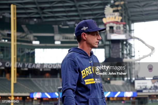 Craig Counsell of the Milwaukee Brewers before the game against the Arizona Diamondbacks during Game Two of the Wild Card Series at American Family...