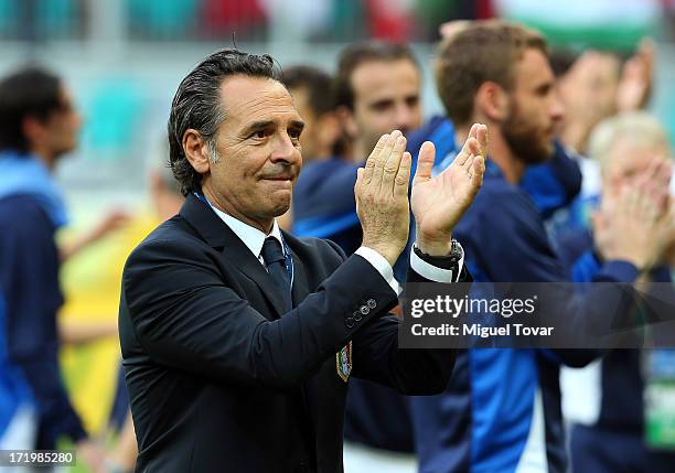 Cesare Prandelli head coach of Italy applauds at the end of the FIFA Confederations Cup Brazil 2013 3rd Place match between Uruguay and Italy at...