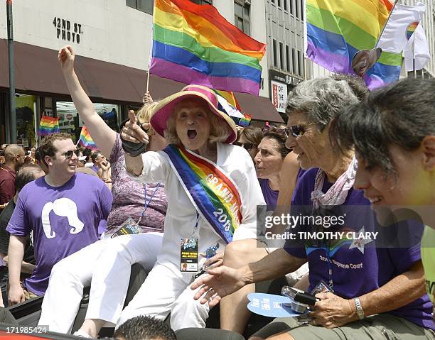 Grand marshall Edie Windsor and marchers prepare to walk down 5th Avenue during the 2013 New York Gay Pride March in New York on June 30, 2013. The...