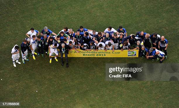 In this handout image provided by FIFA the Italy team celebrate their victory in a penalty shootout during the FIFA Confederations Cup Brazil 2013...