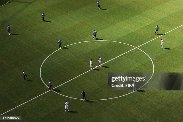 In this handout image provided by FIFA Italy prepare to kick off during the FIFA Confederations Cup Brazil 2013 3rd Place match between Uruguay and...