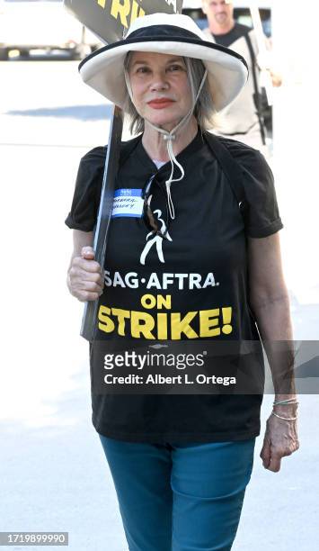 Barbara Hershey walks the picket line as the SAG-AFTRA strike continues at Sony Studios on October 05, 2023 in Culver City, California. The WGA has...