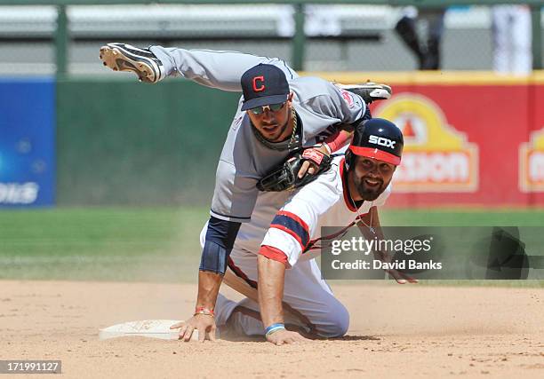 Mike Aviles of the Cleveland Indians forces out Jordan Danks of the Chicago White Sox during the sixth inning on June 30, 2013 at U.S. Cellular Field...