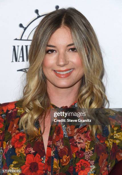 Emily VanCamp arrives at the Los Angeles Special Screening Of "Miranda's Victim" at Regency Bruin Theatre on October 05, 2023 in Los Angeles,...