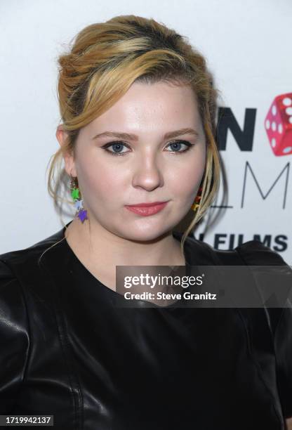 Abigail Breslin arrives at the Los Angeles Special Screening Of "Miranda's Victim" at Regency Bruin Theatre on October 05, 2023 in Los Angeles,...