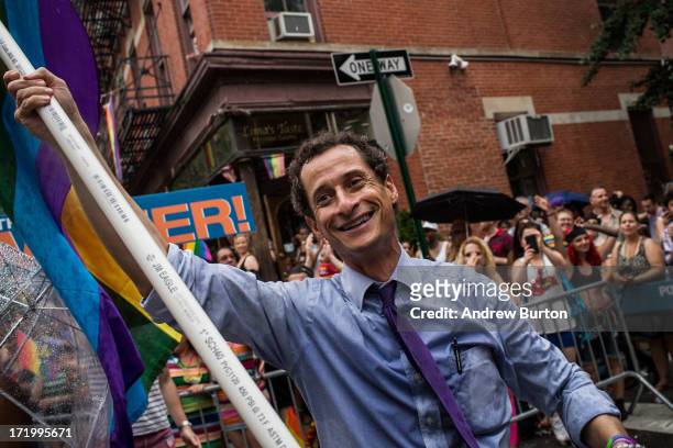 New York City mayoral candidate Anthony Weiner marches in the New York Gay Pride Parade on June 30, 2013 in New York City. This year's parade was a...