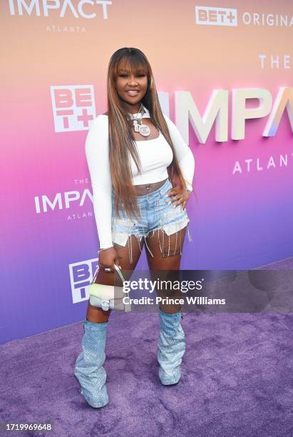 Rapper Gloss Up attends "The Impact Atlanta" Season Two Premiere at Silverspot Cinema at The Battery Atlanta on October 5, 2023 in Atlanta, Georgia.