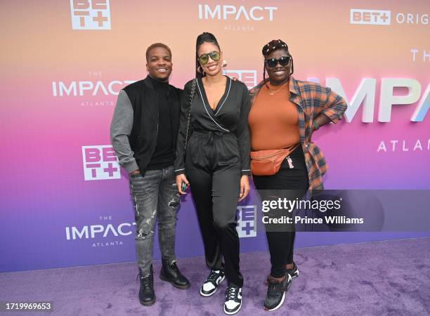Jay Penn, Skylar Alston and T’ka Martin-Hines attend "The Impact Atlanta" Season Two Premiere at Silverspot Cinema at The Battery Atlanta on October...