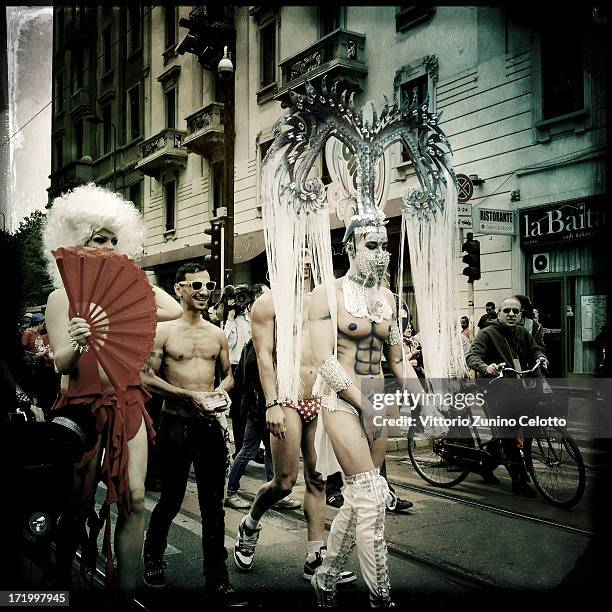 Activists and supporters of gay rights attend the annual Gay Pride parade on June 29, 2013 in Milan, Italy. The parade is part of a World Pride Week...