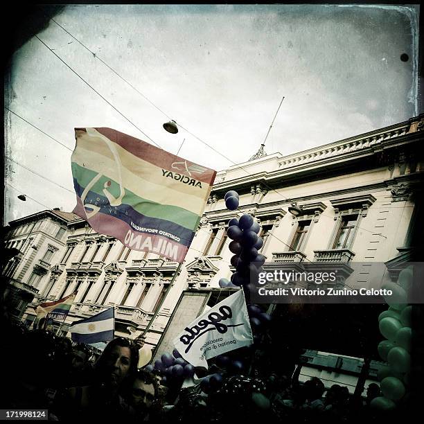 Activists and supporters of gay rights attend the annual Gay Pride parade on June 29, 2013 in Milan, Italy. The parade is part of a World Pride Week...